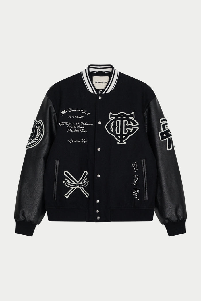 MULTI BADGE VARSITY JACKET - BLACK