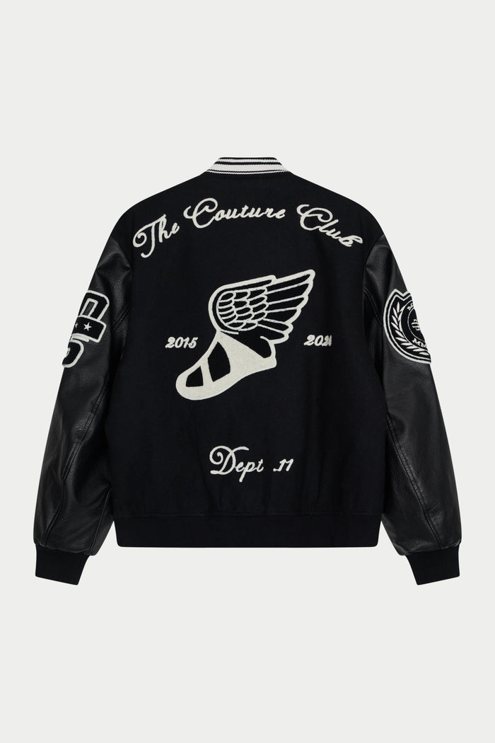 MULTI BADGE VARSITY JACKET - BLACK