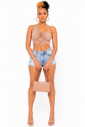 Ophelia - Asymmetric Stretch Single Strap Front Lace Crop Top