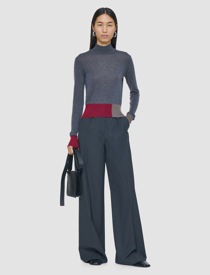 Grey Overlay Cashair Mock Neck Jumper - Joseph