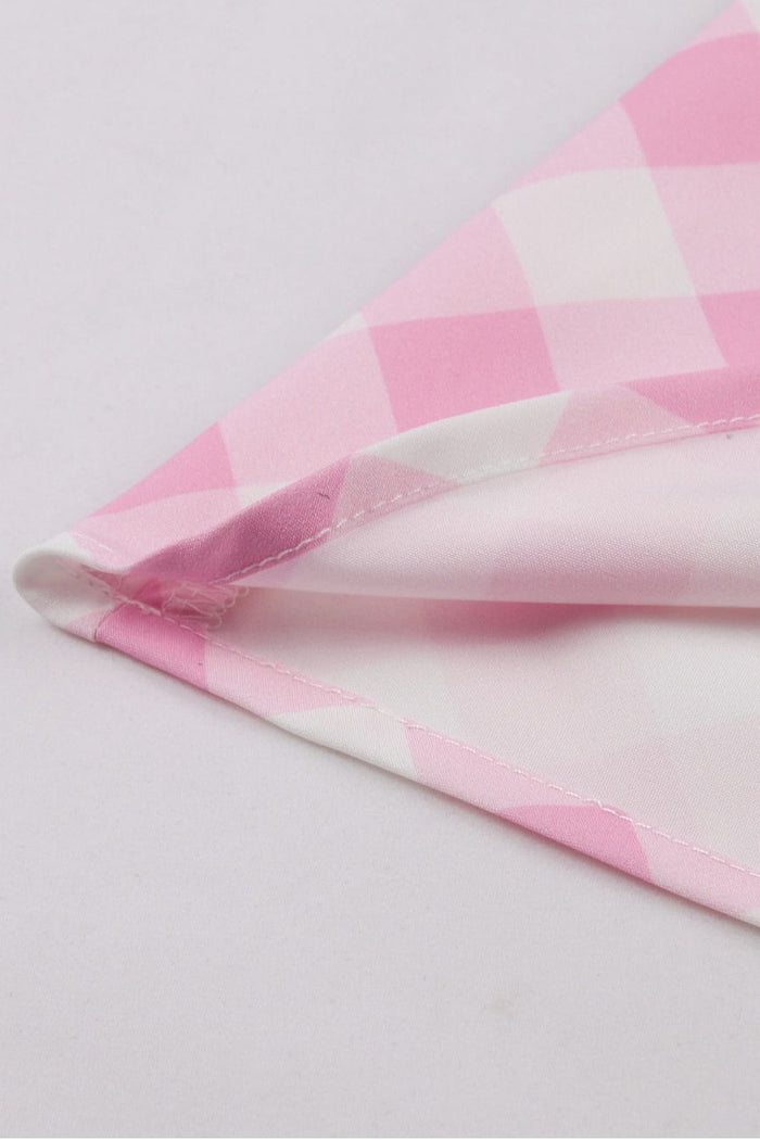 Pink Plaid A-line Folded Neck Slip Vintage Dress