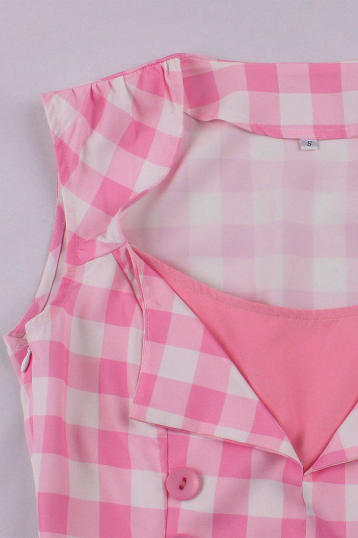 Pink Plaid Sleeveless A-line Vintage Dress