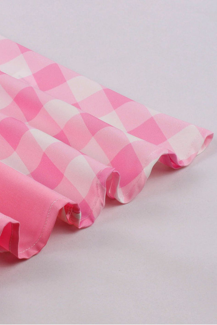 Pink Plaid Sleeveless A-line Vintage Dress