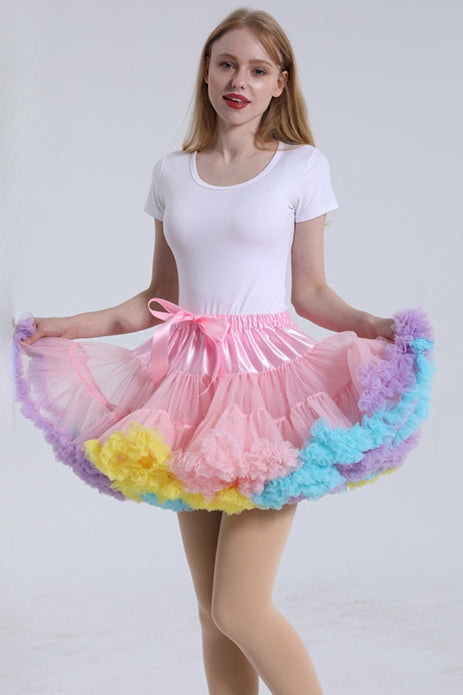 Pink Tulle Tutu Min Petticoat with Multi-Colored Hemline