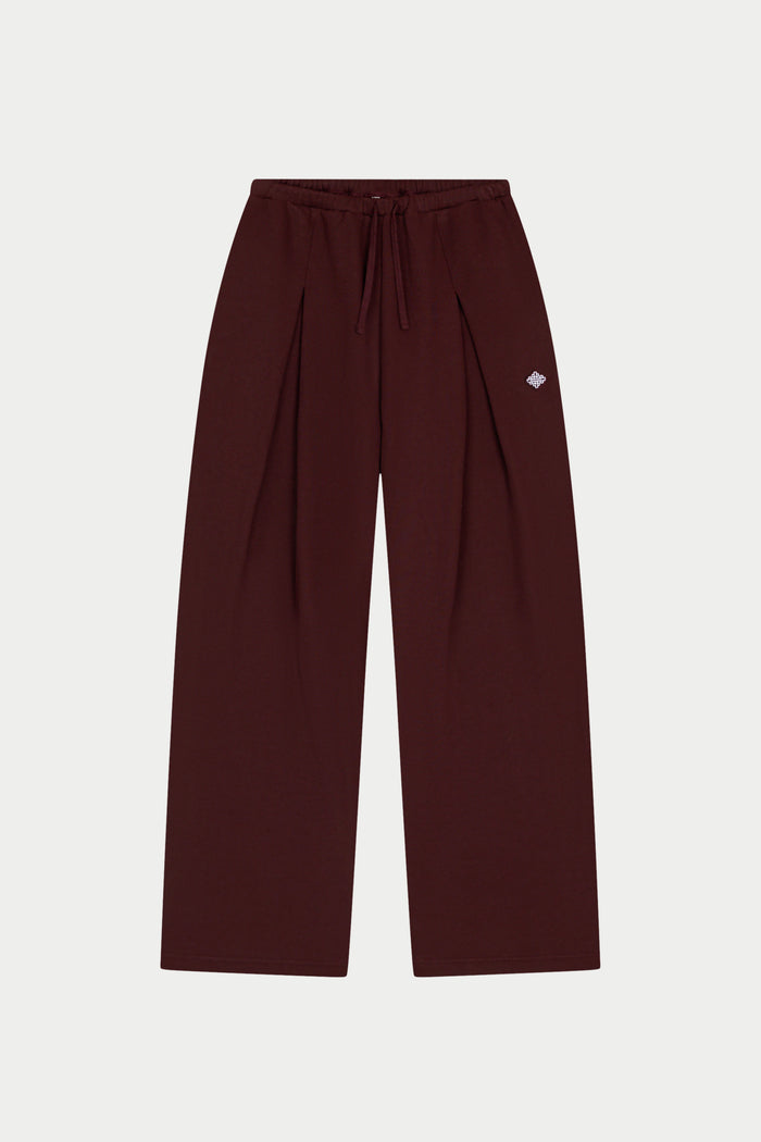 PLEAT DETAIL WIDE LEG JOGGERS - CHOCOLATE