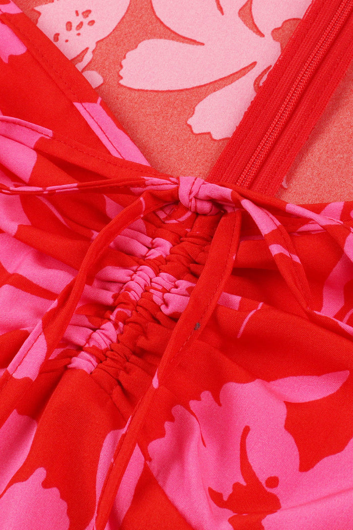 Red Floral A-line Elastic Straps Vintage Dress