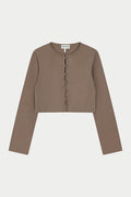RIBBED BUTTON THROUGH TOP - BROWN