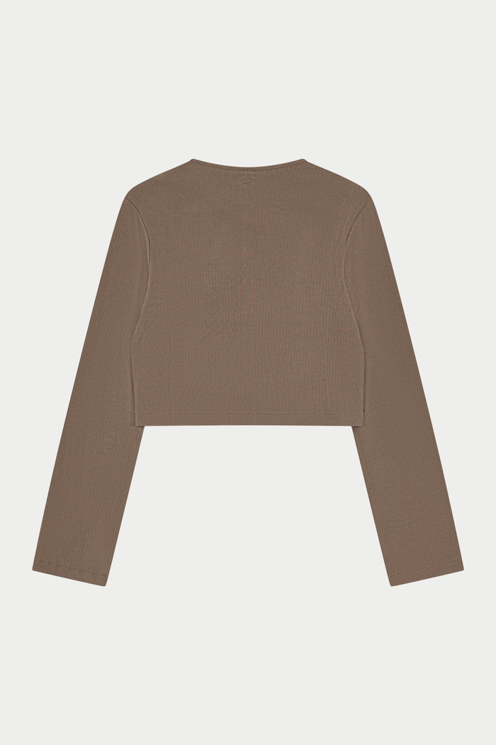 RIBBED BUTTON THROUGH TOP - BROWN