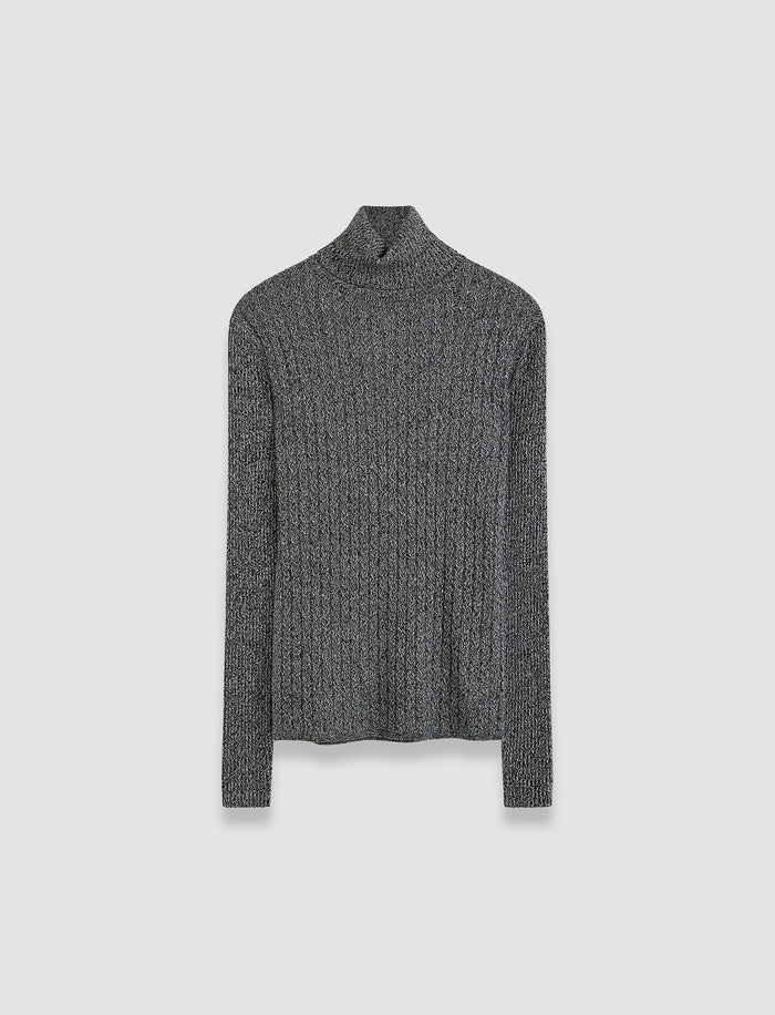 Ribbed Cable Knit High Neck Jumper