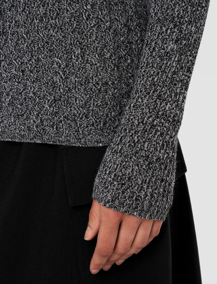 Ribbed Cable Knit High Neck Jumper