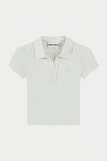 RIBBED SHORT SLEEVE POLO TOP - GREY