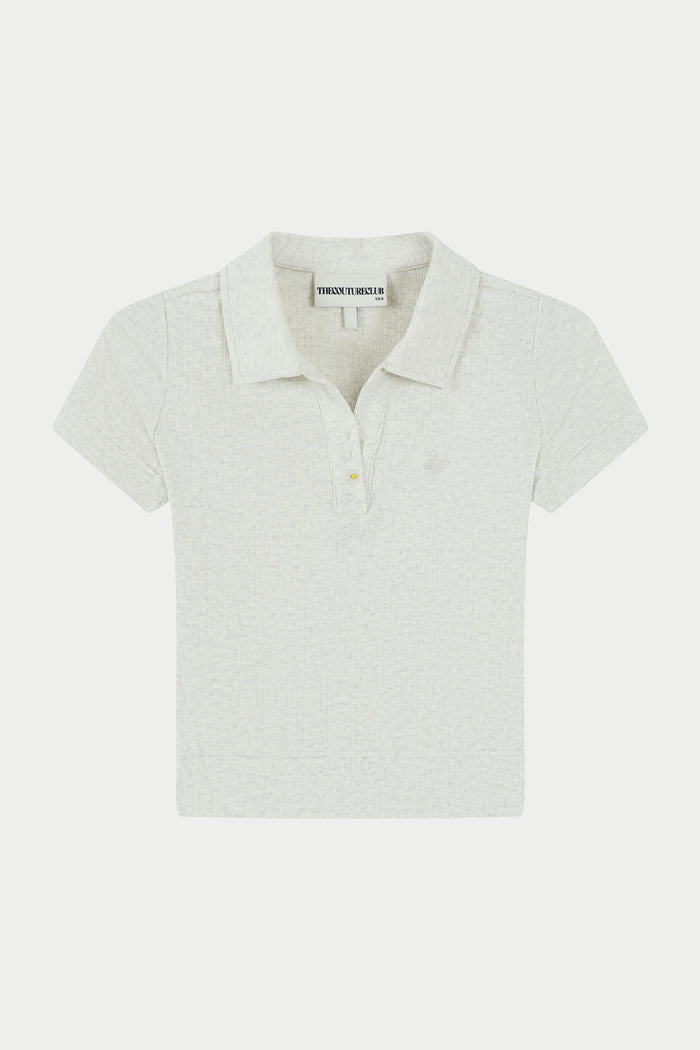 RIBBED SHORT SLEEVE POLO TOP - GREY
