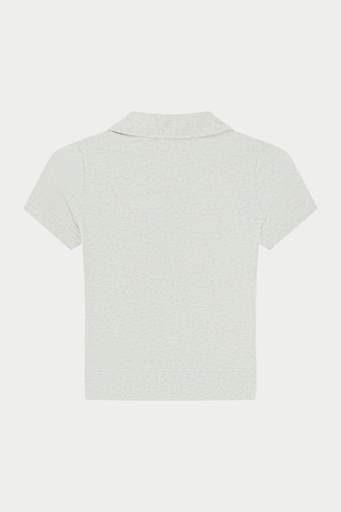 RIBBED SHORT SLEEVE POLO TOP - GREY
