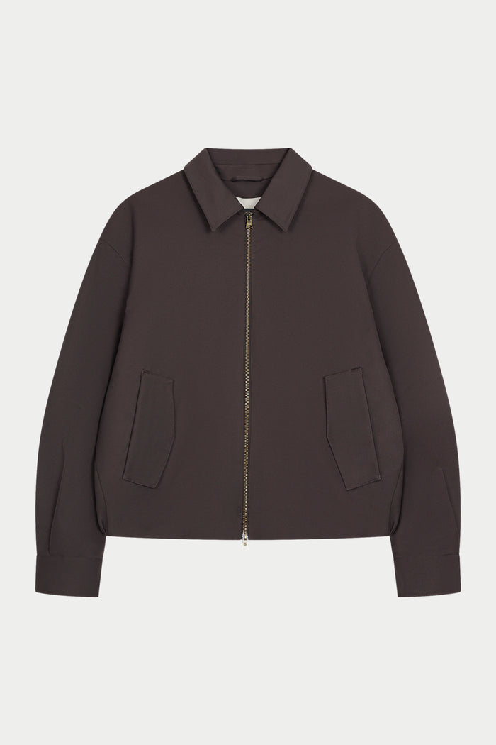 RUCHED HARRINGTON JACKET - BROWN