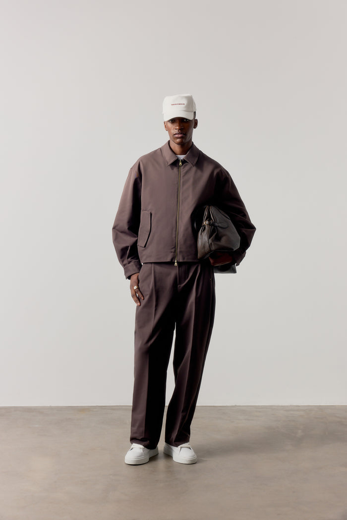 RUCHED HARRINGTON JACKET - BROWN