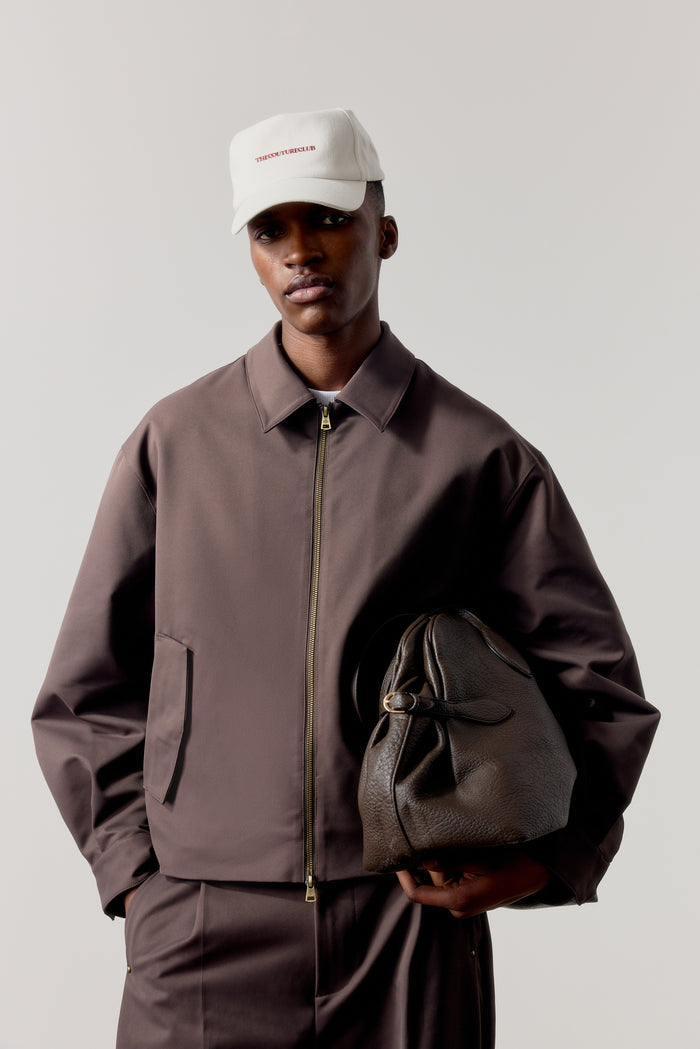 RUCHED HARRINGTON JACKET - BROWN
