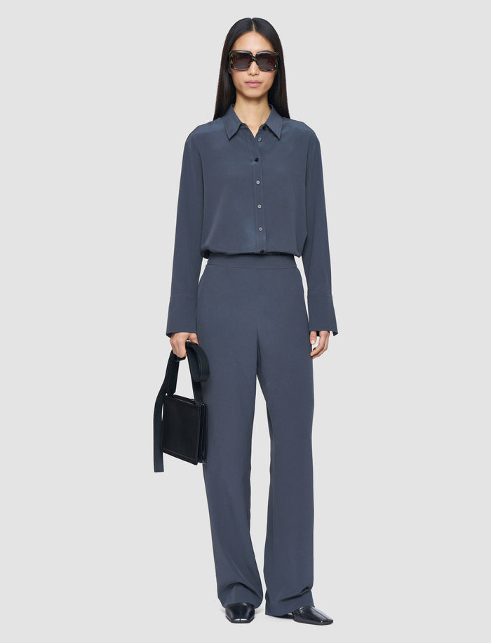 Grey Sahel Crepe de Chine Silk Trousers - Joseph