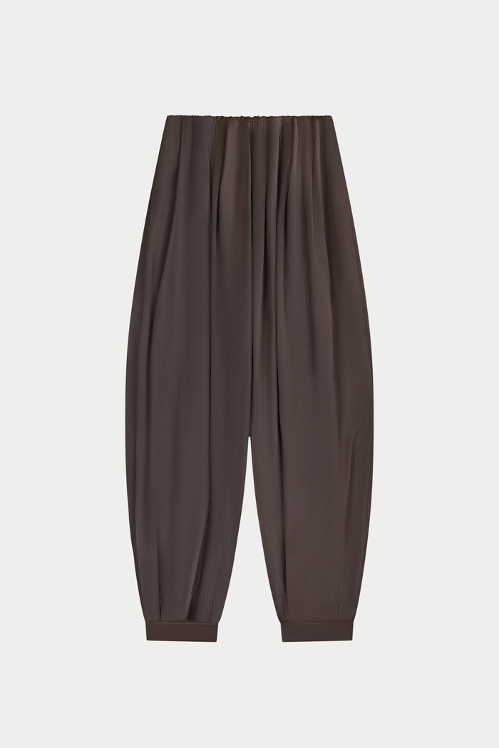 SATIN GATHERED BALLOON TROUSERS - CHOCOLATE