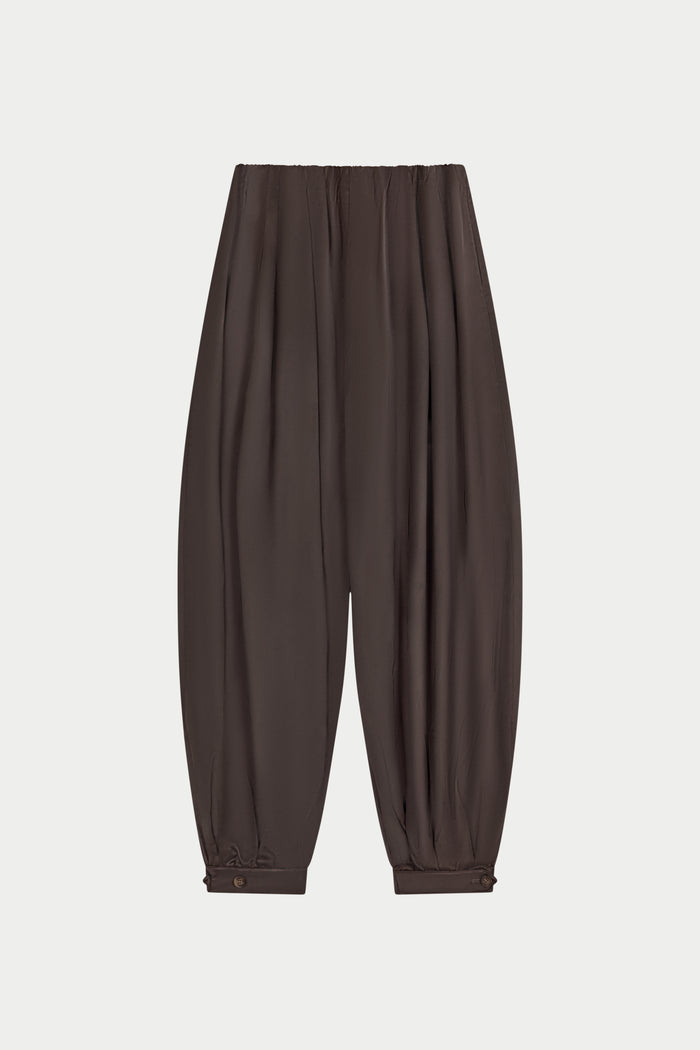 SATIN GATHERED BALLOON TROUSERS - CHOCOLATE