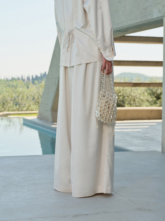 SATIN WIDE LEG TROUSERS - IVORY