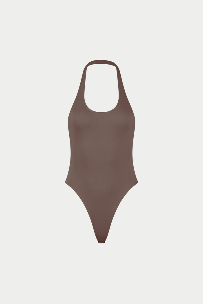 SCOOP NECK BODYSUIT - BROWN