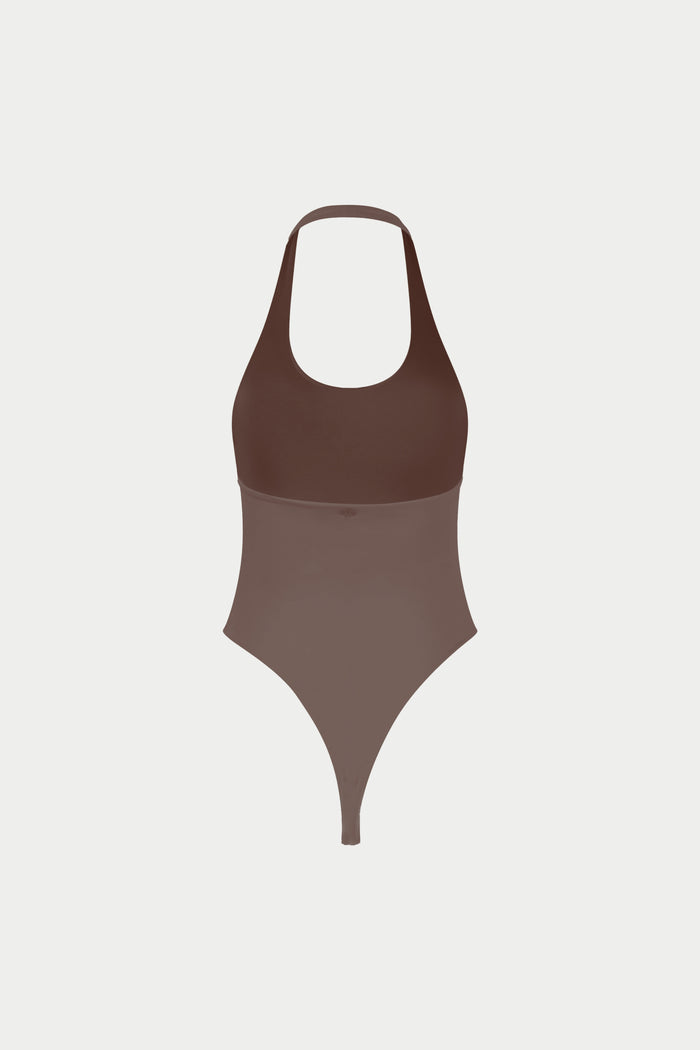 SCOOP NECK BODYSUIT - BROWN
