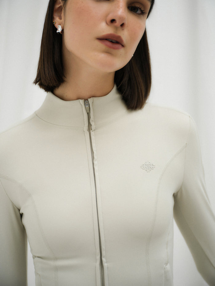 SCULPTING STRETCH ZIP UP JACKET - BONE