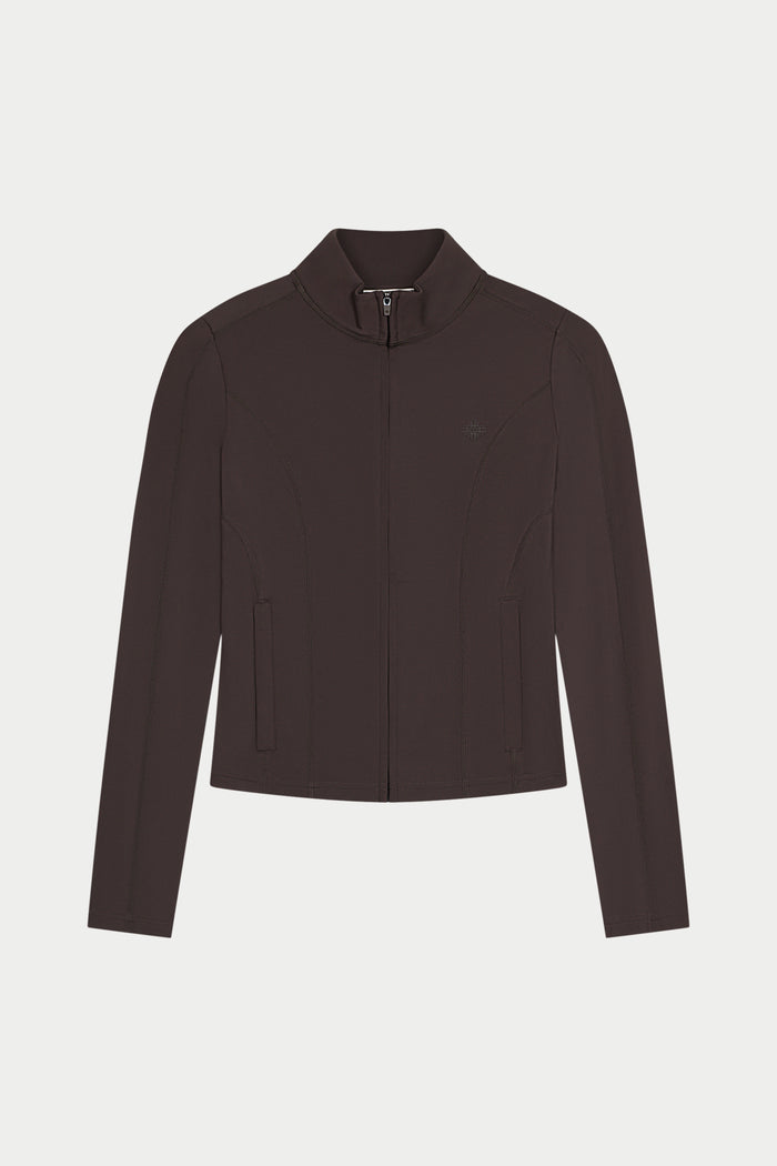 SCULPTING STRETCH ZIP UP JACKET - CHOCOLATE