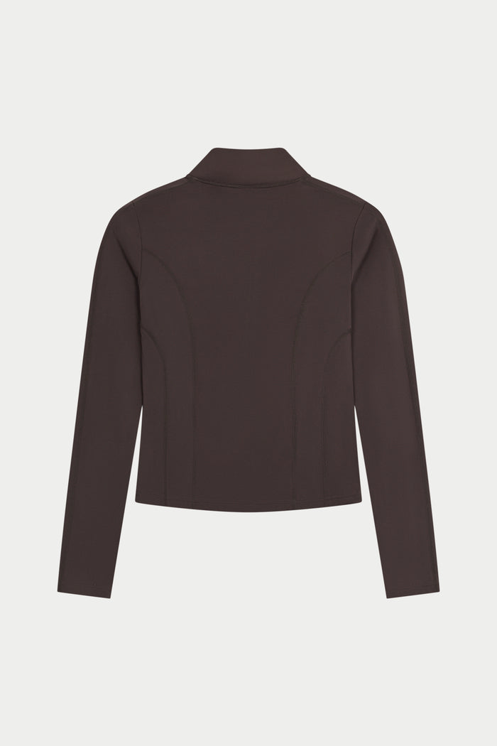 SCULPTING STRETCH ZIP UP JACKET - CHOCOLATE