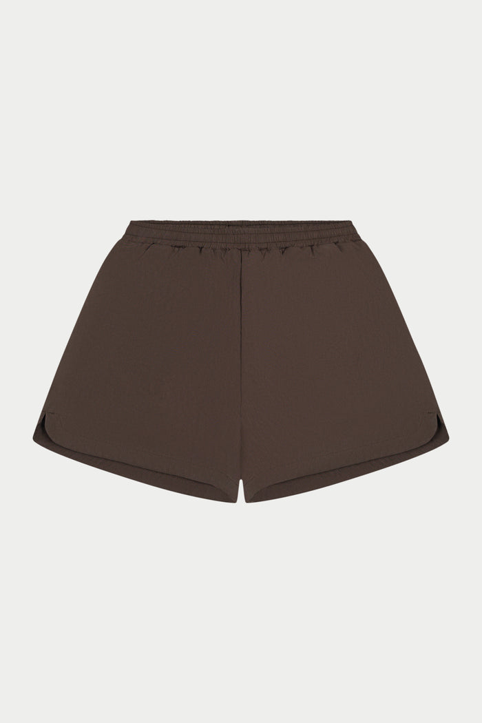 SHELL ELASTICATED SHORTS - BROWN