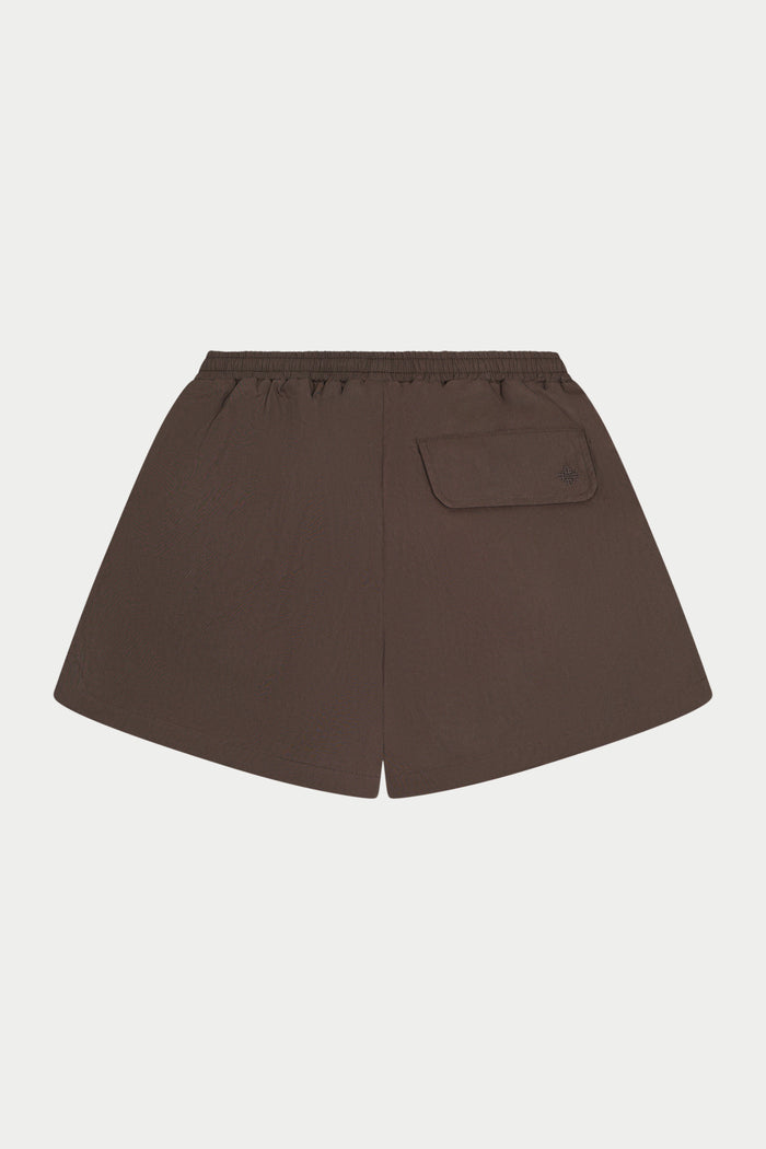 SHELL ELASTICATED SHORTS - BROWN