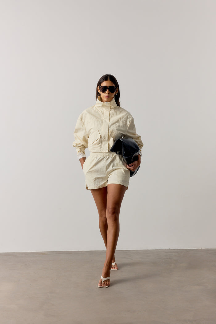SHELL ELASTICATED SHORTS - ECRU
