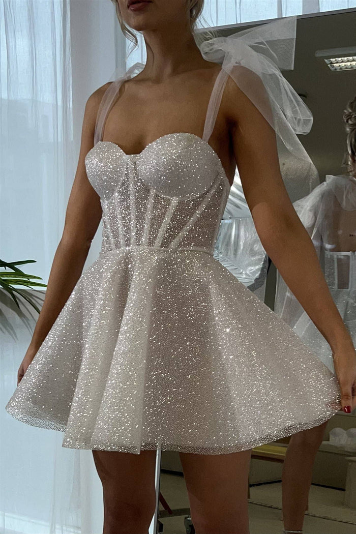 Sliver Beaded Bow Tie Straps A-line Homecoming Dress