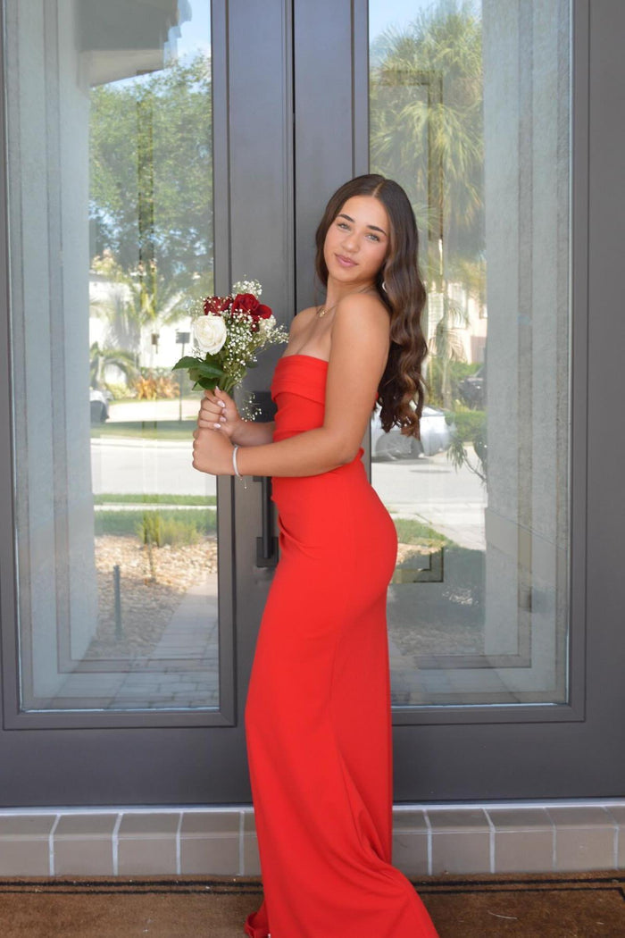 Strapless Pink Fitted Frill Slit Party Dress