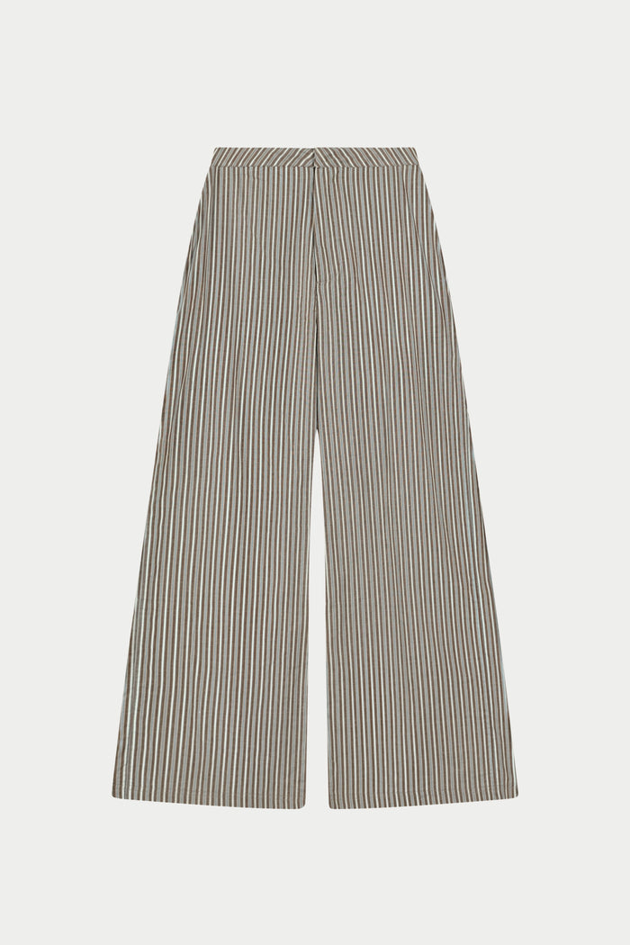 STRIPE WIDE LEG TROUSERS - KHAKI