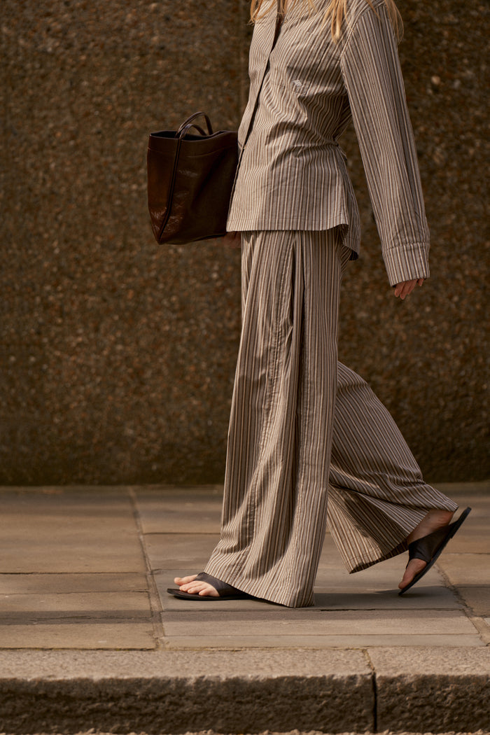 STRIPE WIDE LEG TROUSERS - KHAKI