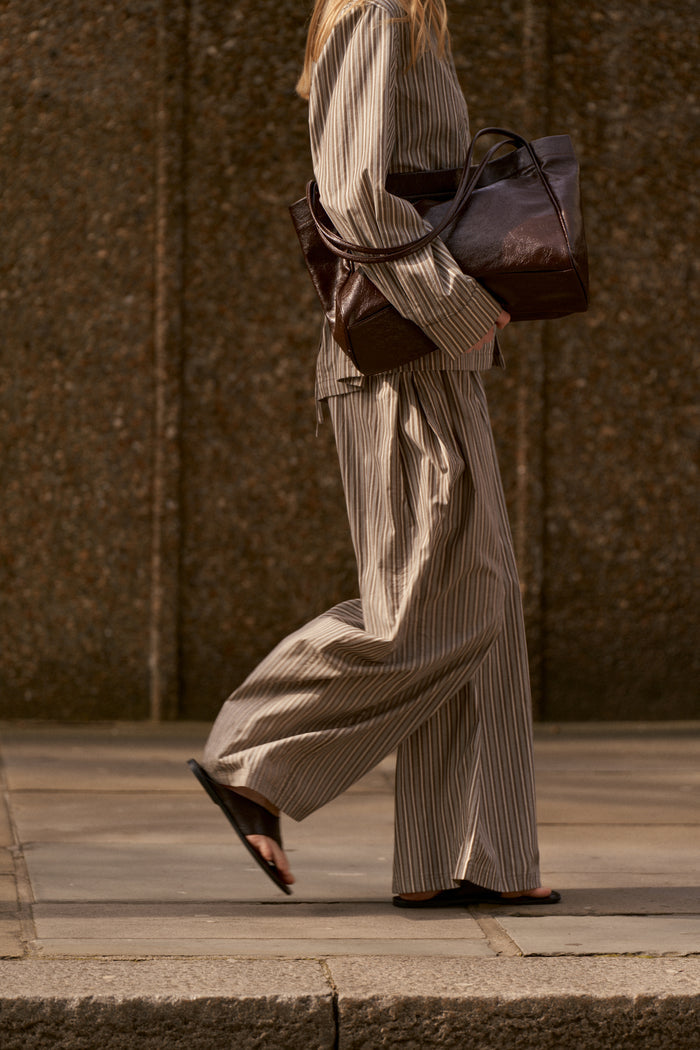 STRIPE WIDE LEG TROUSERS - KHAKI