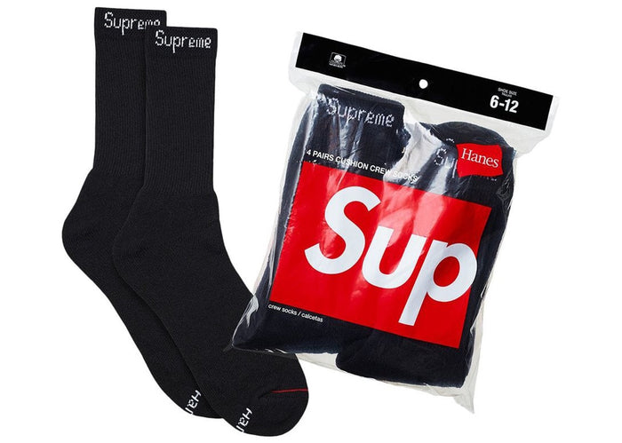 Supreme x Hanes Crew Socks (4 Pack) 'Black'