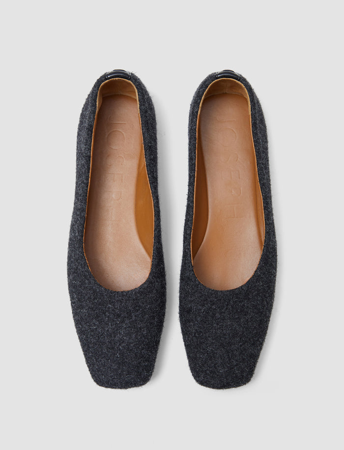 Grey Textured Wool Ballerinas - Joseph