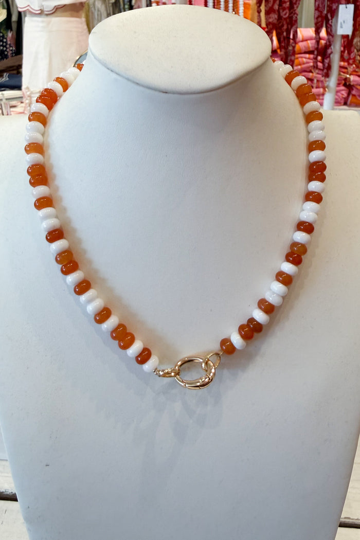 The Tailgate Necklace Orange Back, adeline boutique, dallas boutique, boutique