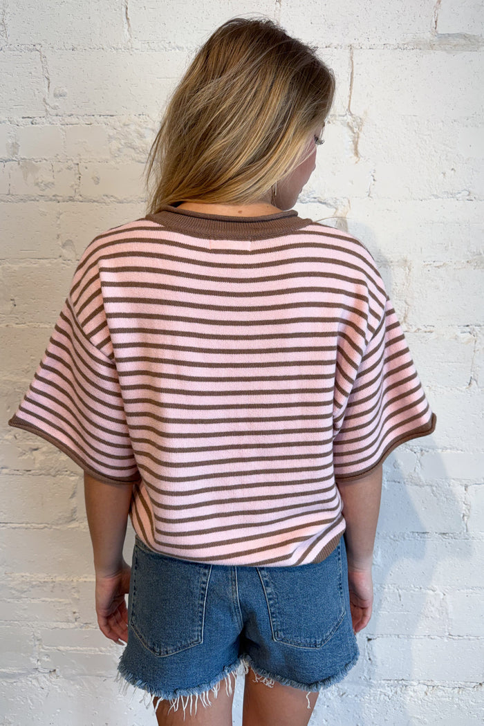 The Weekend Stripe Top Pink Back, adeline boutique, dallas boutique boutique
