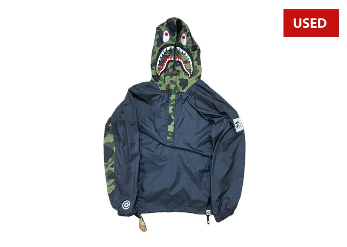 (USED) BAPE Nylon Half Zip Shark Jacket Green Camo/Black