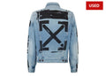 (USED) Off-White Slim Fit Spray Paint Diag Denim Jacket Bleached Blue