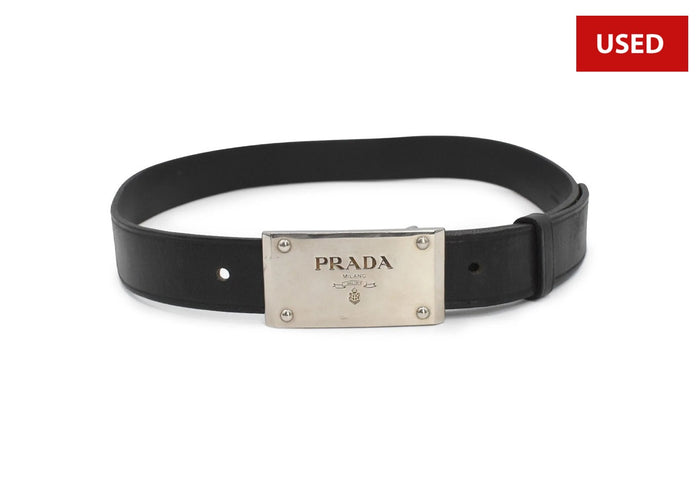 (USED) Prada Leather Emblem Belt ( 32 - 34 Waist)