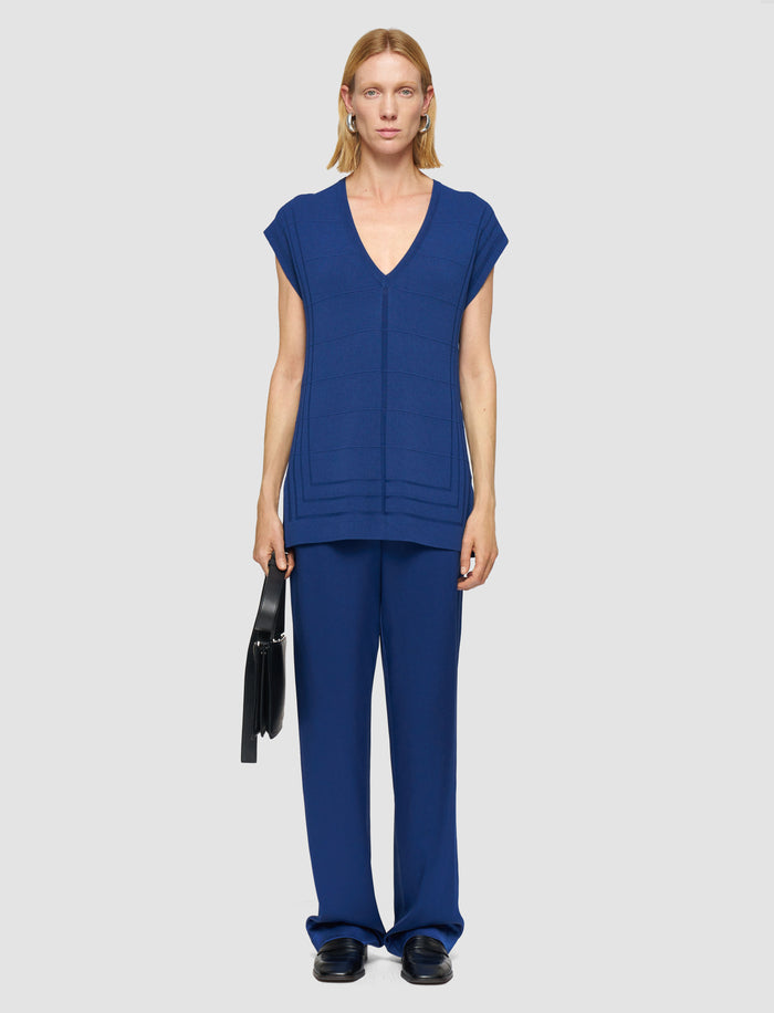 Blue Viscose Grid Knit Top - Joseph