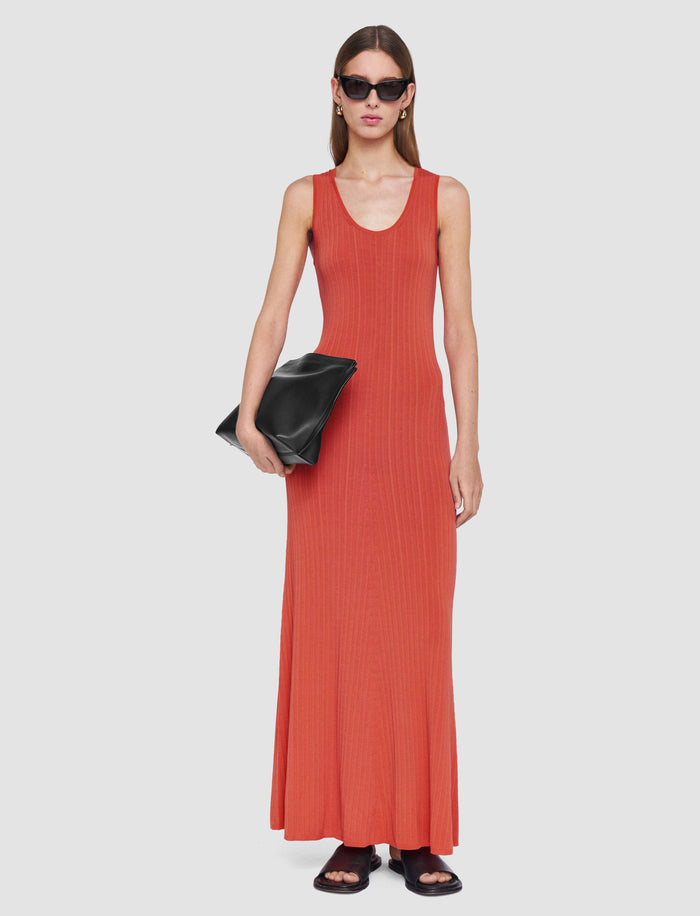 Orange Viscose Rib Knit Dress - Joseph