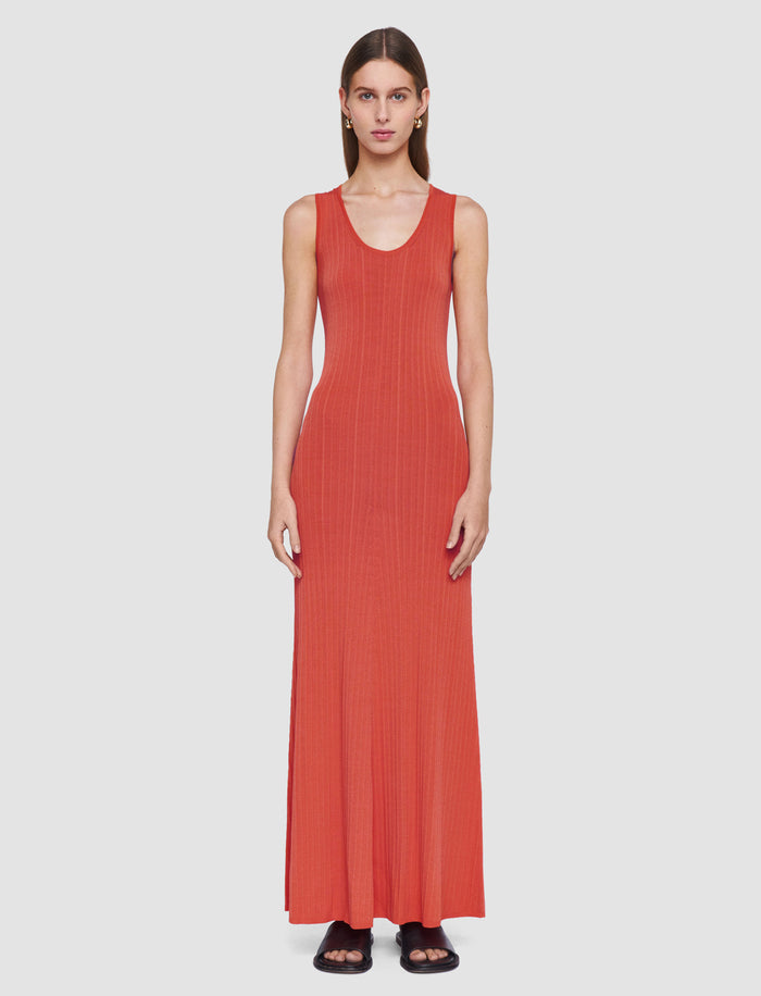 Orange Viscose Rib Knit Dress - Joseph