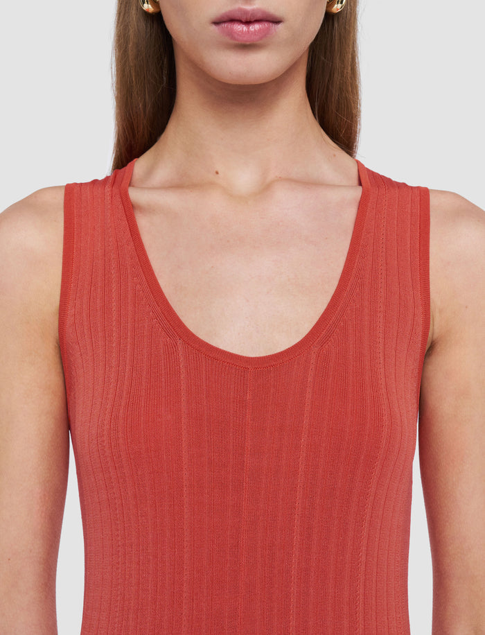 Orange Viscose Rib Knit Dress - Joseph