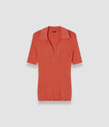 Orange Viscose Rib Knit Polo Top - Joseph