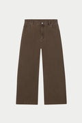 WASHED TWILL BARREL LEG PANTS - BROWN